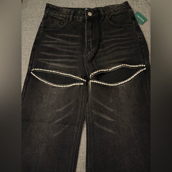 Aaron & Amber Black Rhinestone Cutout Jeans Size Small brand new - Picture 2 of 14